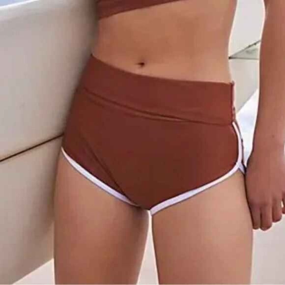 New Free People SALT GYPSY Betty Surf Bottom Chocolate Brown Boy Short High Rise - Picture 1 of 5